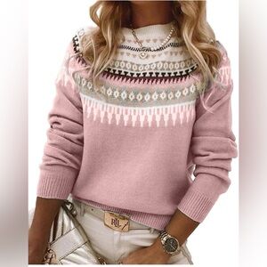Pink Fair Isle Women's Sweater